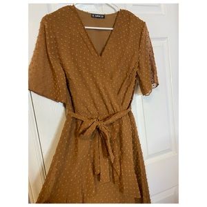 SHEIN Swiss Dot Ruffle Trim Belted Dress